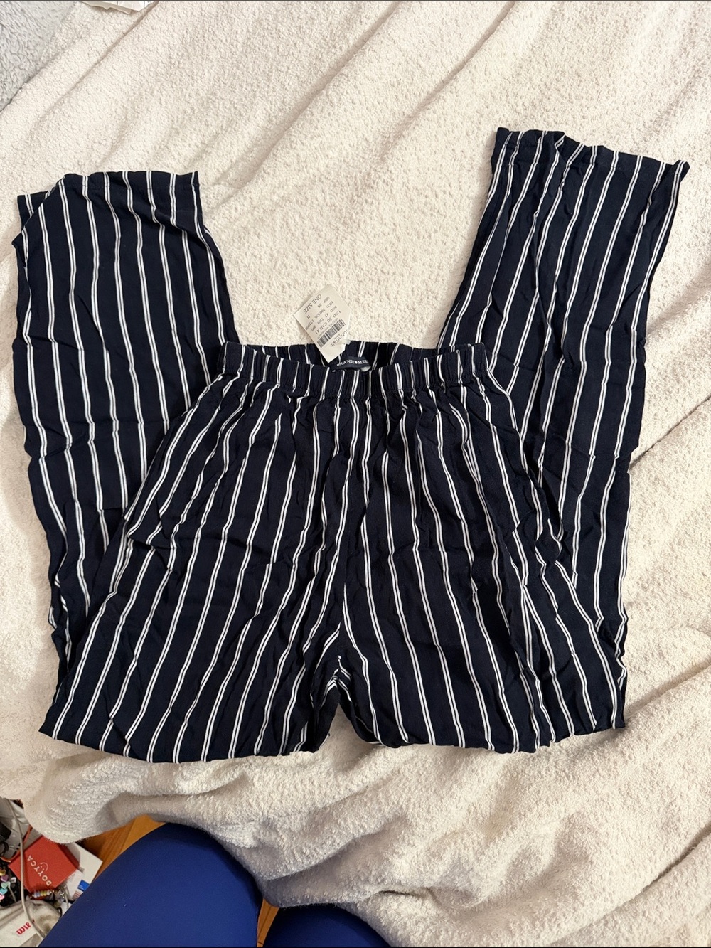 Brandy Melville Striped Navy Blue Striped Pull-On Pants